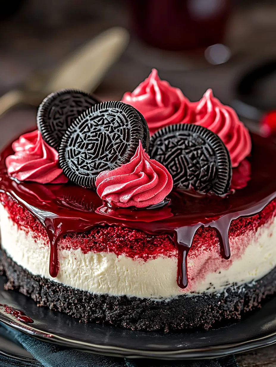 Decadent Red Velvet Oreo Cheesecake