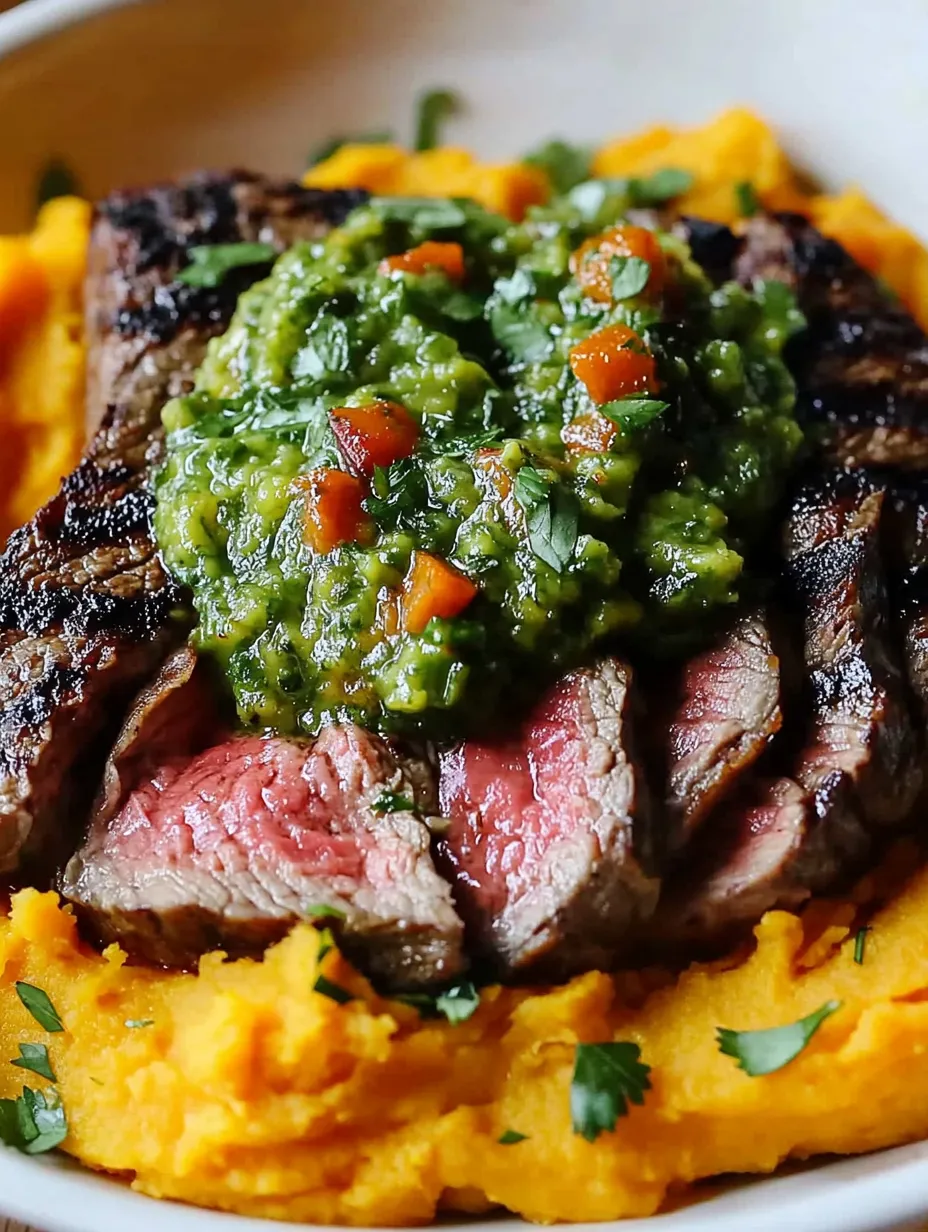 Grilled Steak with Chimichurri and Whipped Sweet Potatoes
