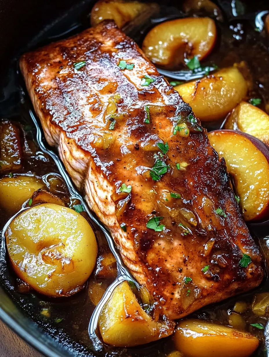 Glazed Bourbon Peach Roasted Salmon