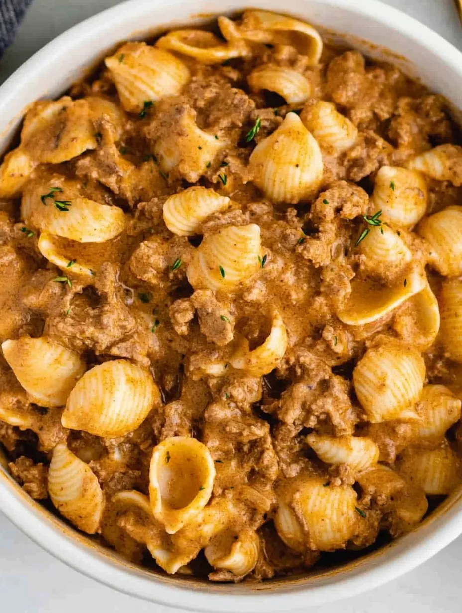 Rich and Cheesy Creamy Beef and Shells