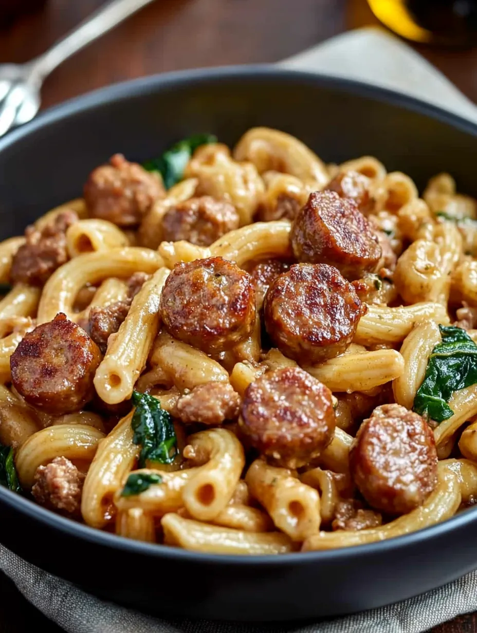Creamy Tuscan Sausage Pasta with Sun-Dried Tomatoes and Spinach