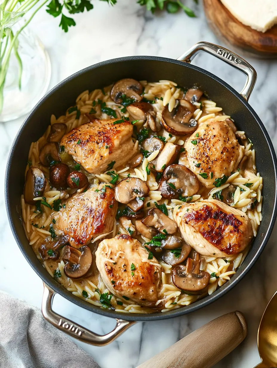 Creamy One Pot Chicken and Mushroom Orzo