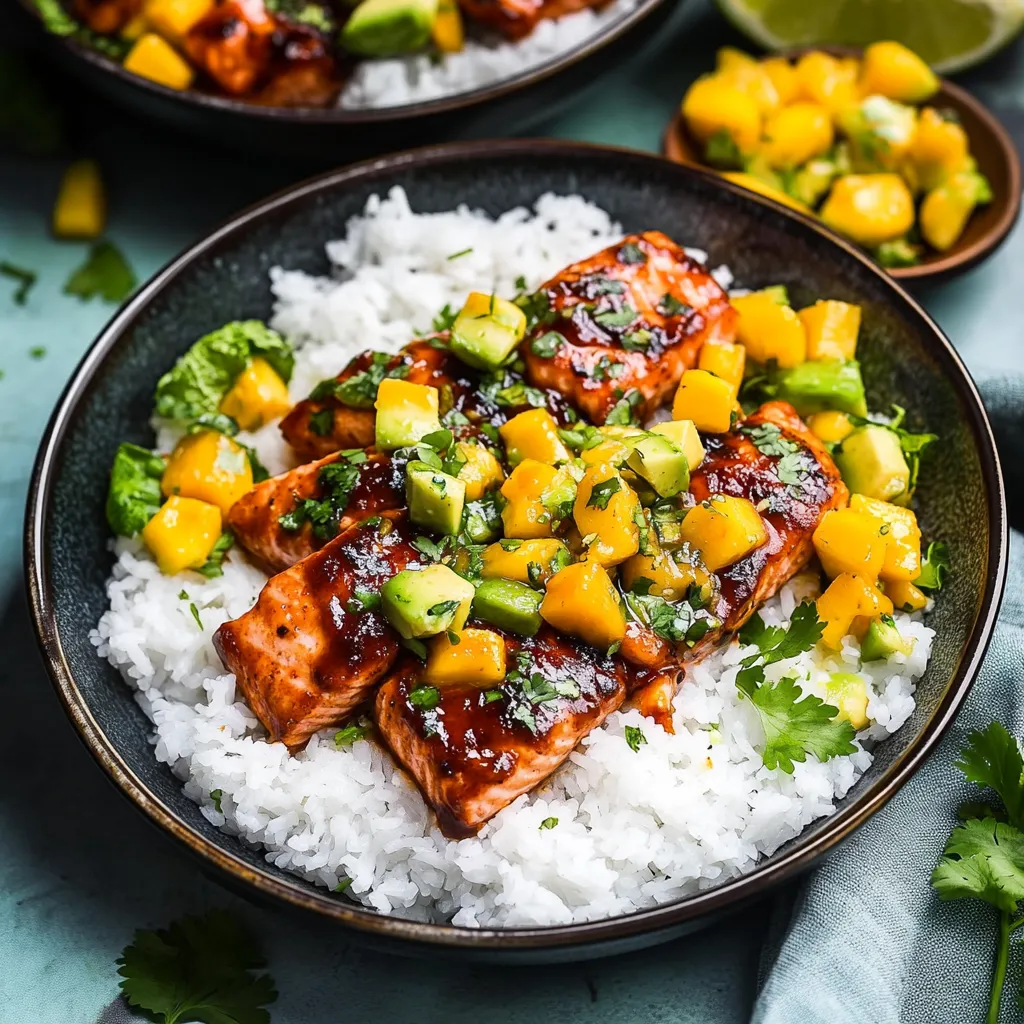 BBQ Salmon Bowls with Mango-Avocado Salsa