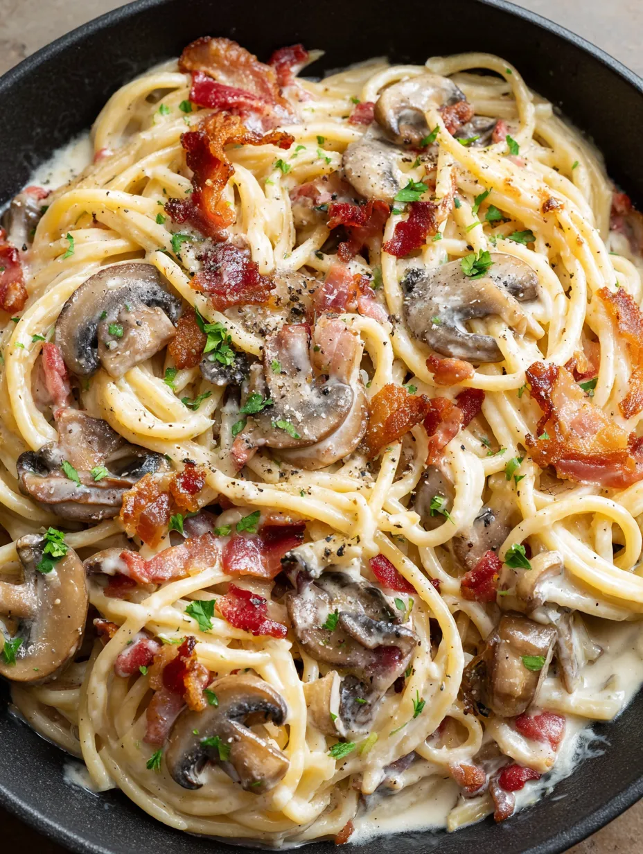 Smoky Bacon & Mushroom Cream Sauce Pasta