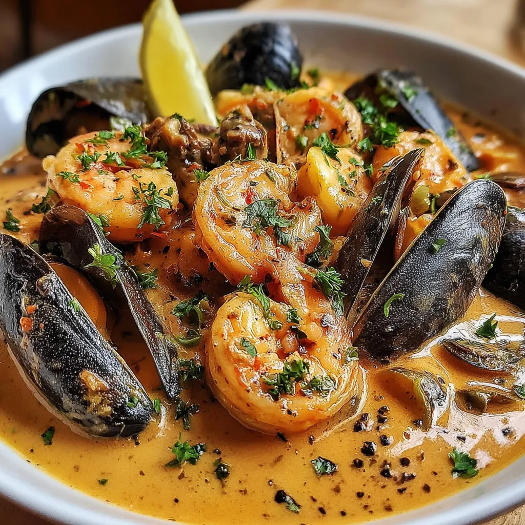 Shrimp and Mussels in Creamy Garlic Sauce