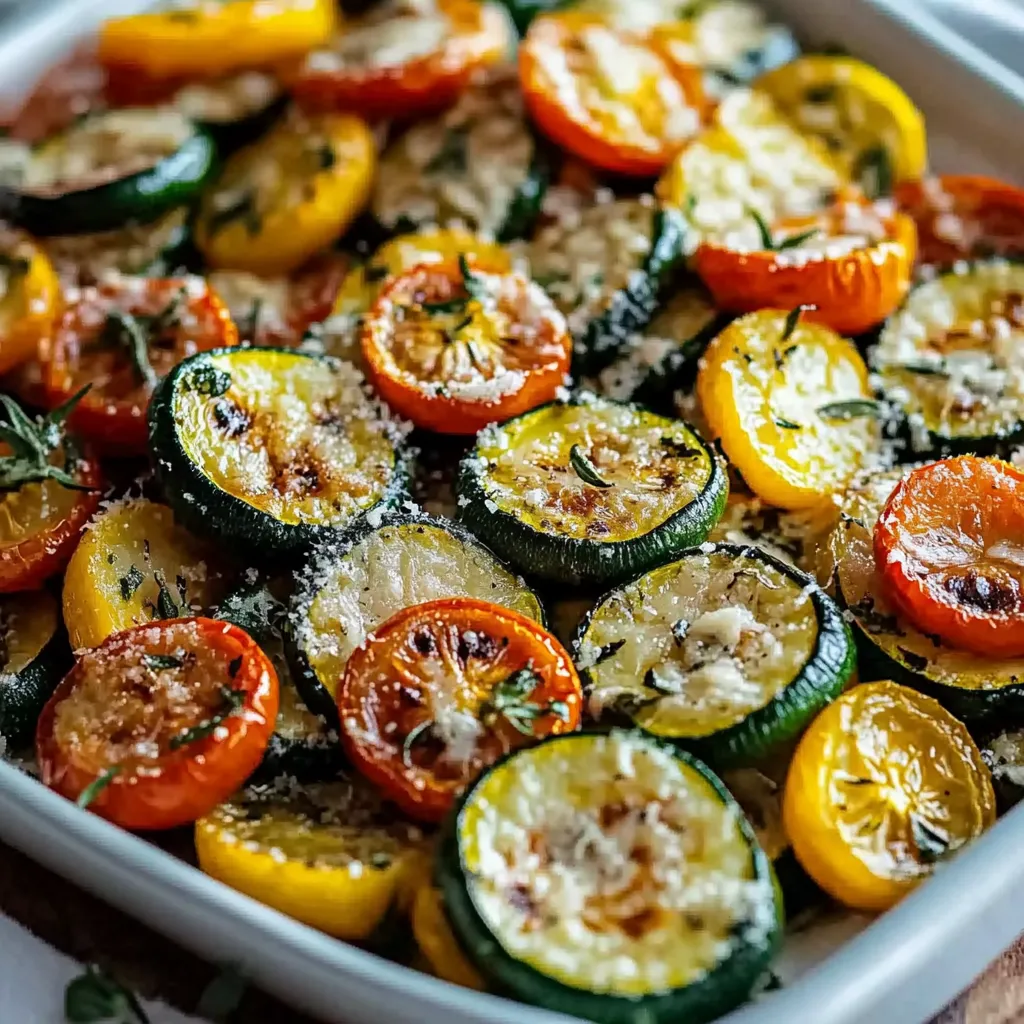 Roasted Garlic-Parmesan Zucchini Squash and Tomatoes