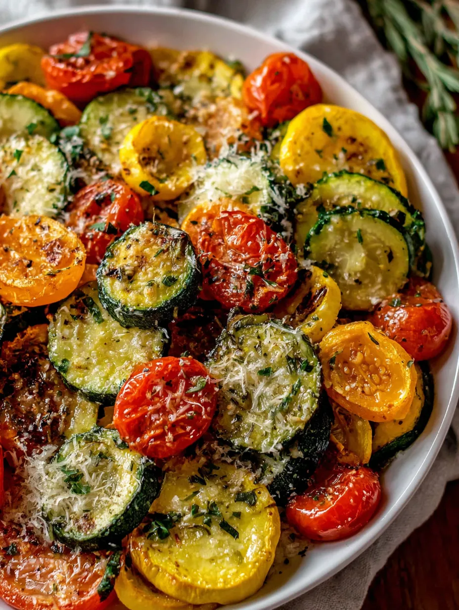 Garlic Parmesan Roasted Zucchini, Squash & Tomatoes