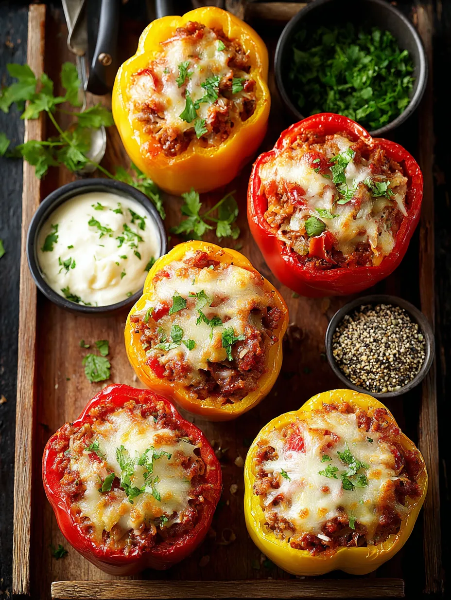 Oven-Baked Stuffed Peppers with Rice & Ground Beef