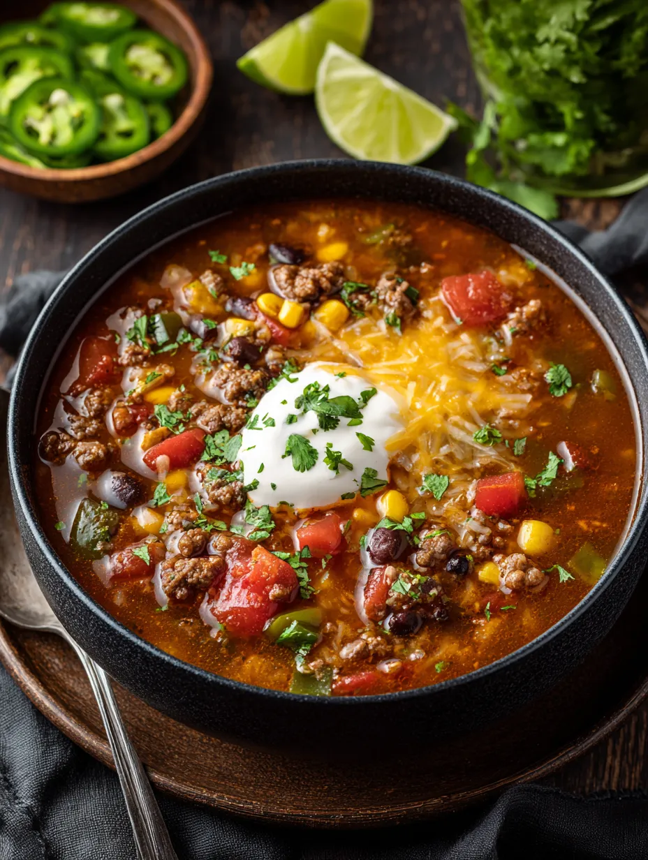 Hearty Mexican Beef & Rice Soup