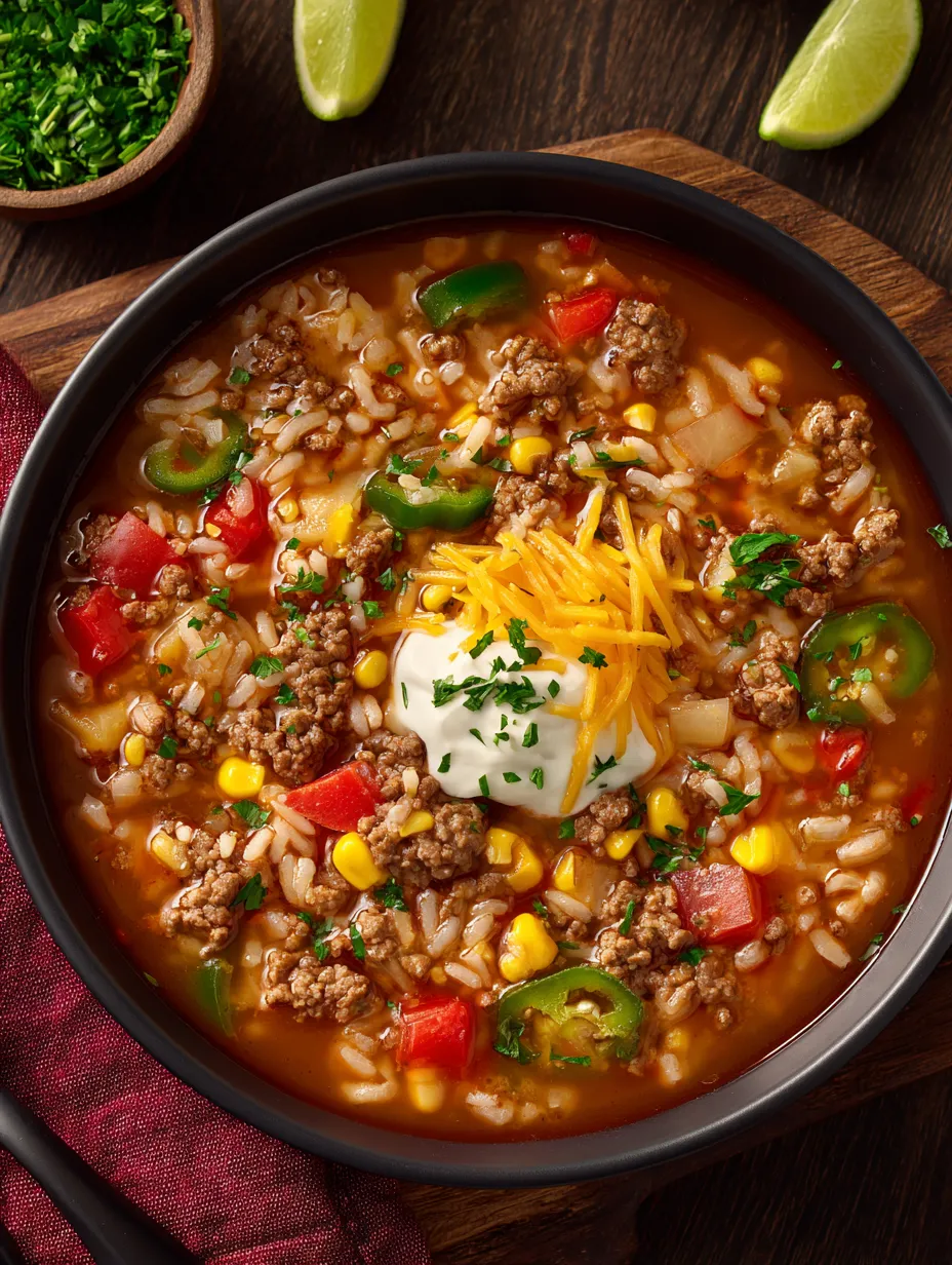 Mexican Ground Beef & Rice Soup