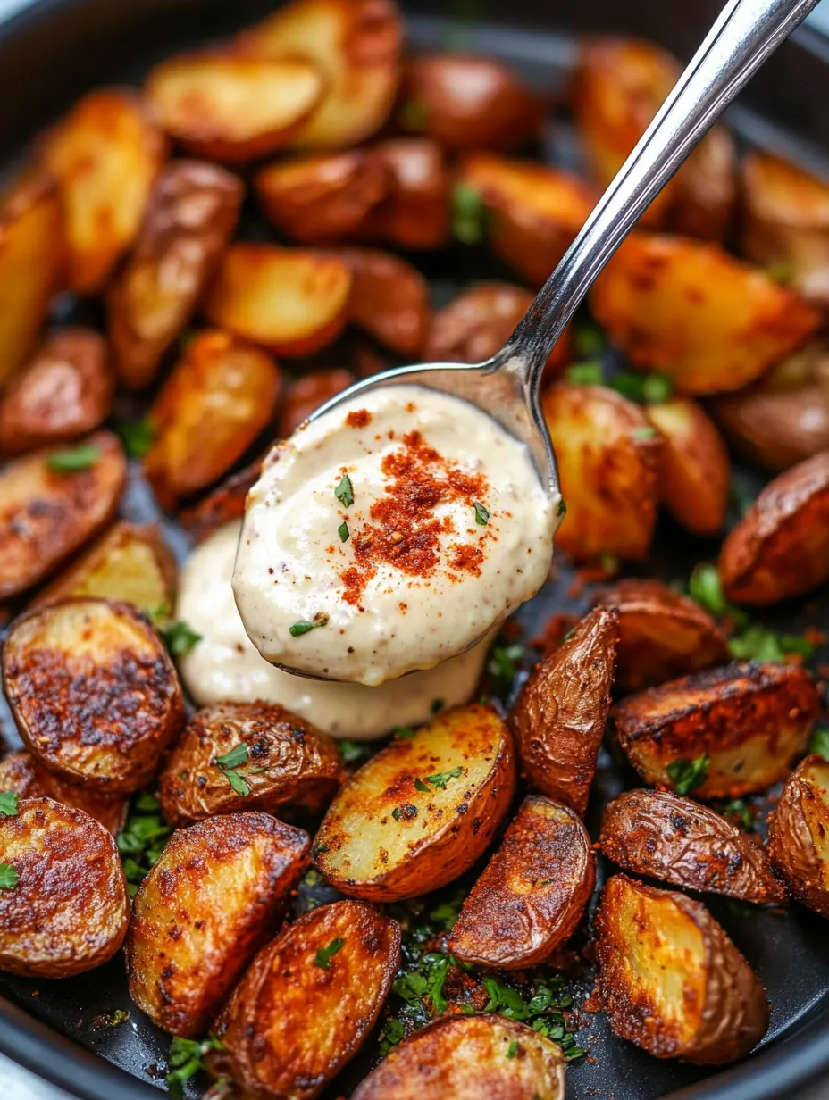 Crispy Garlic Roasted Potatoes with Creamy Chipotle Aioli