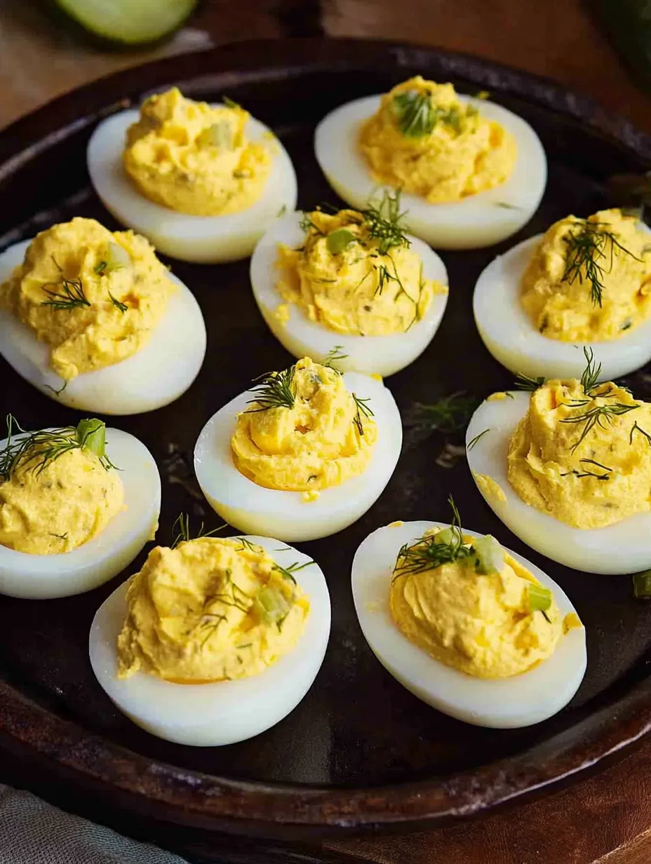 Tangy Dill Pickle Deviled Eggs