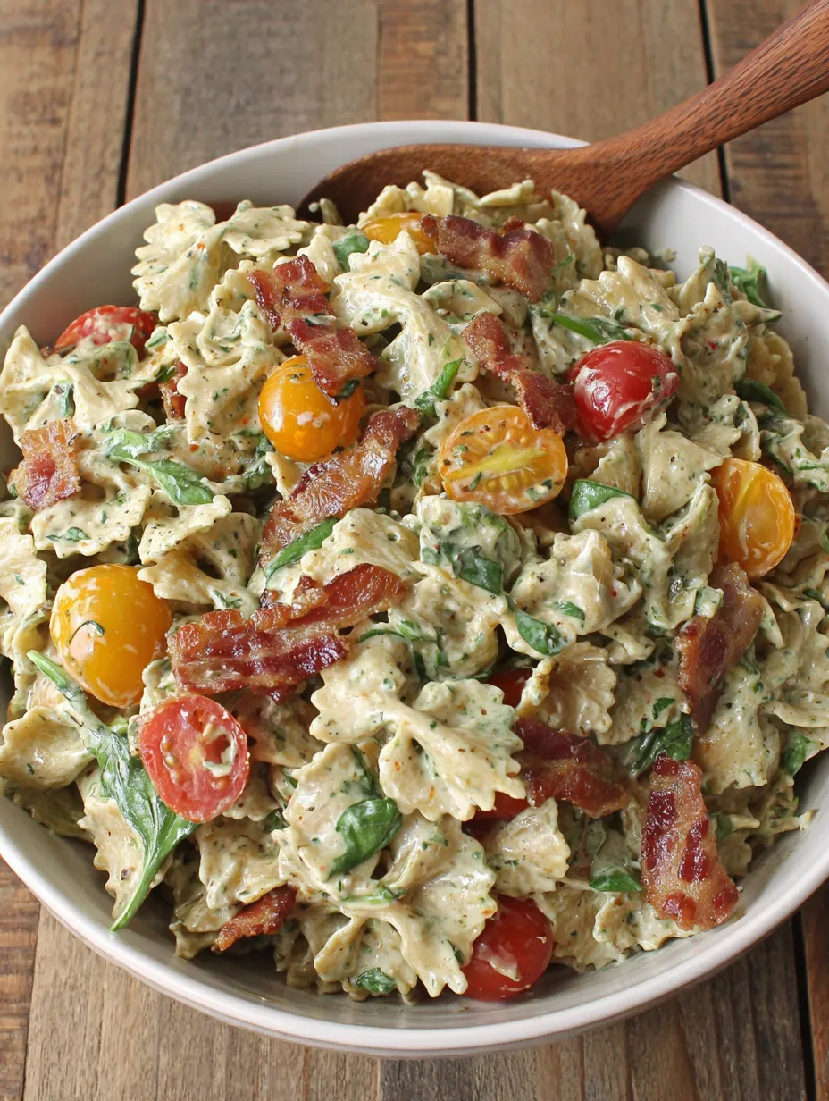 BLT Pasta Salad with Creamy Pesto Dressing